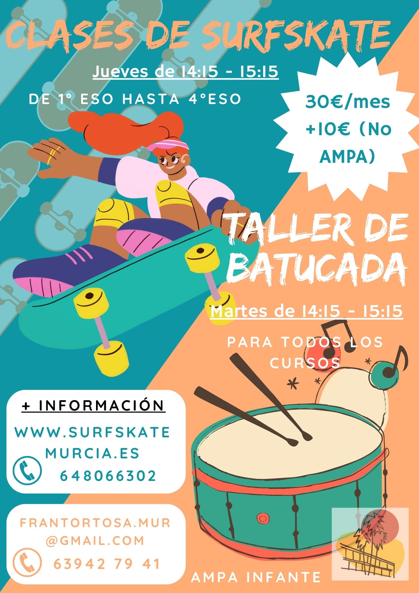 El AMPA organiza un taller de surfskate y otro de música brasileña para este curso